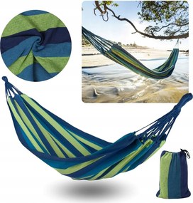 Csíkos kerti függőágy, kék függőágy huzatban 200x100 cm