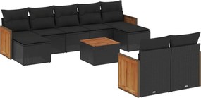 vidaXL 10 részes fekete polyrattan kerti ülőgarnitúra párnákkal