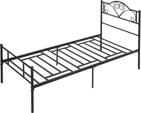 HOMCOM Egyszemélyes Ágykeret Acélból 95x211x106cm, Beépített Rácsokkal, Fejtámlával és Lábvéggel, Ágy alatti Tárolóval, Fekete | Aosom