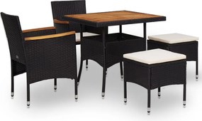 vidaXL 5 részes fekete kültéri polyrattan és akácfa étkezőszett