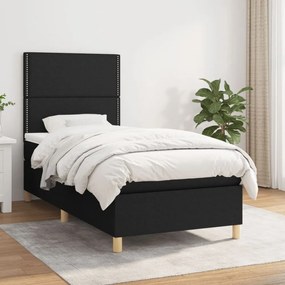 fekete szövet rugós ágy matraccal 90x200 cm