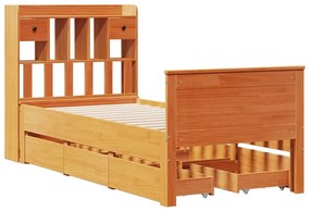 barna tömör fenyőfa könyvespolcos ágy matrac nélkül 100 x 200cm