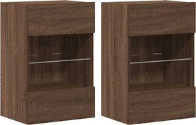 vidaXL 2 db barna tölgyszínű fali szekrények LED világítással TV-hez 40x30x60,5 cm