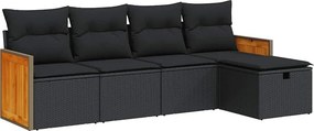 vidaXL 5 részes fekete polyrattan kerti kanapészett párnákkal
