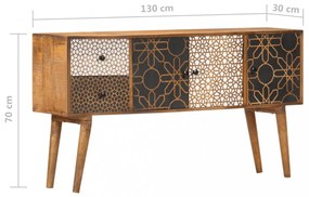 tömör mangófa tálalószekrény nyomtatott mintával 130x30x70 cm