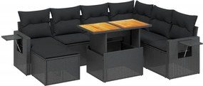 vidaXL 8 részes fekete polyrattan kerti ülőgarnitúra párnákkal