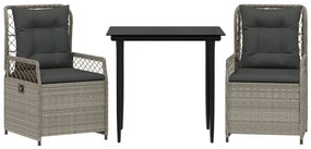 3részes világosszürke polyrattan kerti étkezőgarnitúra párnával