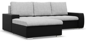 Toronto sarokkanapé, 2 ágyneműtartóval, fonott + műbőr, baloldali, szürke - fekete