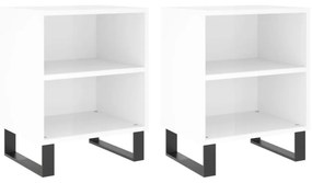 2 db magasfényű fehér szerelt fa éjjeliszekrény 40x30x50 cm