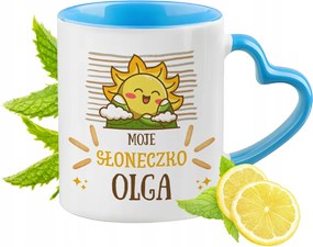 Kék bögre szív alakú füllel Olga számára Ideális Ajándék