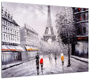 Kép - olajfestmény, Párizs (üvegen) (70x50 cm)