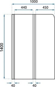 Rea Agat-2, kádparaván, 2 lapos, 100 x 140 cm, króm átlátszó, REA-W0300
