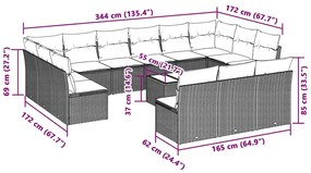 14 részes világosszürke polyrattan kerti ülőgarnitúra párnával