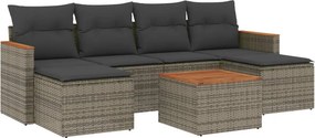 vidaXL 7 részes szürke polyrattan kerti ülőgarnitúra párnákkal