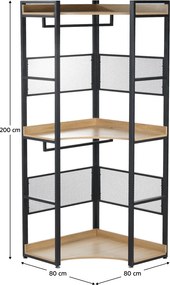 Sarokállvány polccal, tölgy/fekete, KILOS NEW TYP 5