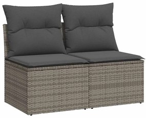 2 részes szürke polyrattan akácfa kerti ülőgarnitúra párnákkal