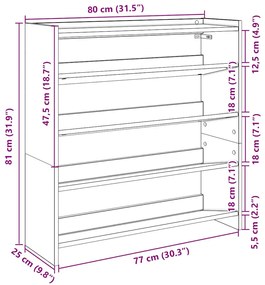 betonszürke szerelt fa cipőtartó 80x25x81 cm