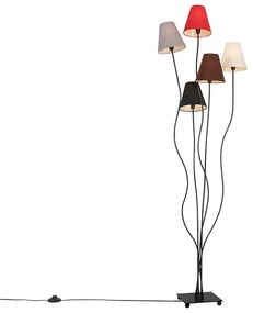 Design állólámpa fekete szövetbúrákkal 5-lámpás - Melis