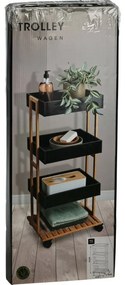 Bamboo kerekes tároló polc, fekete, 40 x 87,5 x 30 cm