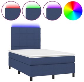 kék szövet rugós és LED-es ágy matraccal 120 x 200 cm