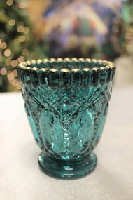 Türkiz színű üveg gyertyatartó tealámpához 10cm