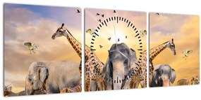 Kép - Afrikai állatok (órával) (90x30 cm)