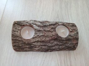 Fa Gyertyatartó Kéreggel 2 Tealight Kézzel Készített Ajándék Kézműves