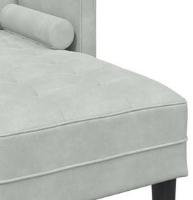 Kerti Kanapé Ülőrésszel és Párnákkal L-alakú Világosszürke Bársonyos, 3-üléses Kanapé Chaise L-alakú Világosszürke 160 cm Bársonyos, Pad Világosszürke 113 cm Bársonyos