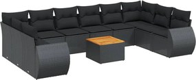 vidaXL 11 részes fekete polyrattan kerti ülőgarnitúra párnákkal