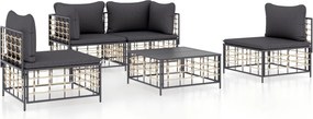vidaXL 5 részes antracitszürke polyrattan kerti ülőgarnitúra párnákkal