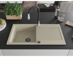 Mexen Leo, 1 kamrás gránit mosogató 900x500x190 mm és Savita mosogató csaptelep, bézs, 6501-69-672601-70