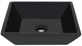 Négyzet alakú, fekete kerámia mosdó 41,5 x 41,5 x 12 cm