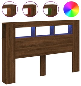 barna tölgyszínű szerelt fa LED-es fejtámla 160x18,5x103,5 cm