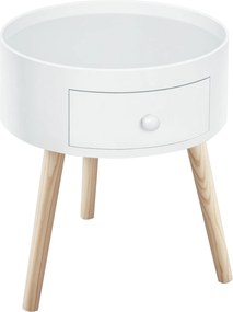 HOMCOM Kávasztal, Nappali Asztal Fiókkal, Kerek Oldal Asztal Fa Lábakkal, 38 x 38 x 45 cm, Fehér | Aosom