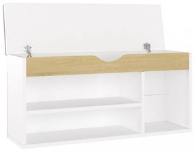 fehér és sonoma tölgy színű cipőtároló pad párnával 104x30x49cm