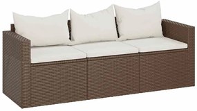 3 személyes barna polyrattan kerti kanapé párnával