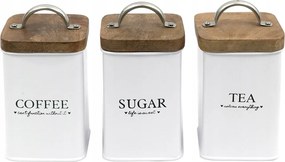 Fém Teás-kávés Doboz 3 Fehér Barna