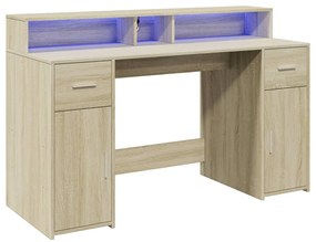 sonoma tölgy színű szerelt fa íróasztal LED-ekkel 140x55x91 cm