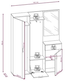 Előszobafal tükörrel NOLAN barna/grafit