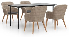 vidaXL 5 részes barna kerti étkezőgarnitúra párnákkal