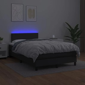 fekete műbőr rugós ágy matraccal és LED-del 120x200 cm