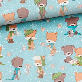 Függöny anyaga Téli mackók és rókák