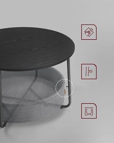 SALMA dohányzóasztal tárolókosárral, Ø 75 cm, fekete