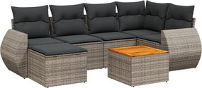 vidaXL 7 részes szürke polyrattan kerti ülőgarnitúra párnákkal