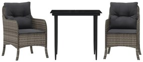 vidaXL 3 részes szürke polyrattan kerti étkezőgarnitúra párnával