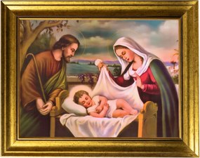 Szent Család Gyermek Jézus Kép Arany Díszített Keretben 30X40