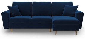 Kék bársony kinyitható tárolóhelyes sarokkanapé Kyoto – Cosmopolitan Design