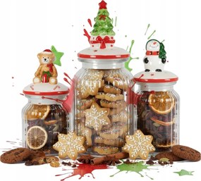 3x Karácsonyi Üveg Tégelyek Kekszek Mézeskalácsok Cukorka Szett