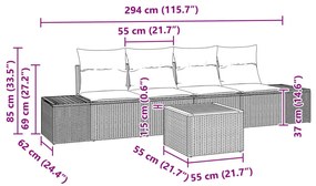 5 darabos kerti kanapé készlet párnákkal Bézs Poli Rattan Akác