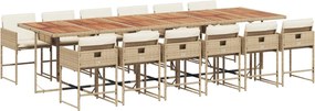 vidaXL 13 részes bézs polyrattan kerti étkezőgarnitúra párnákkal